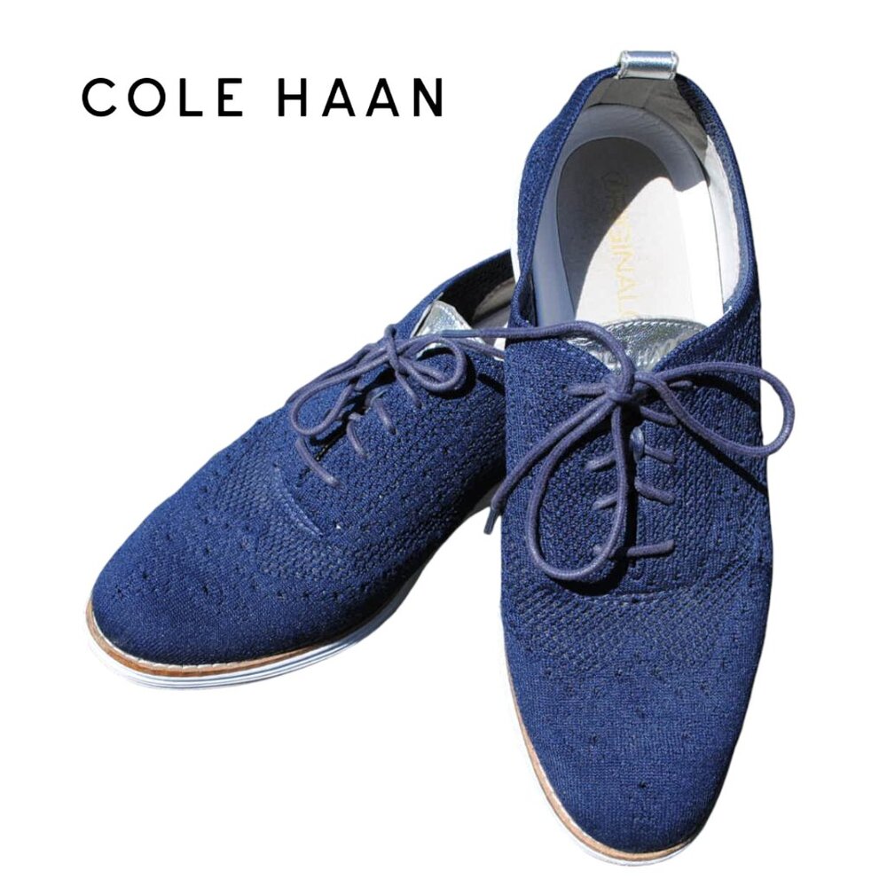 Cole Haan 9.5 Womens Navy Woven Oxford Lace Ups - Picture 2 of 9